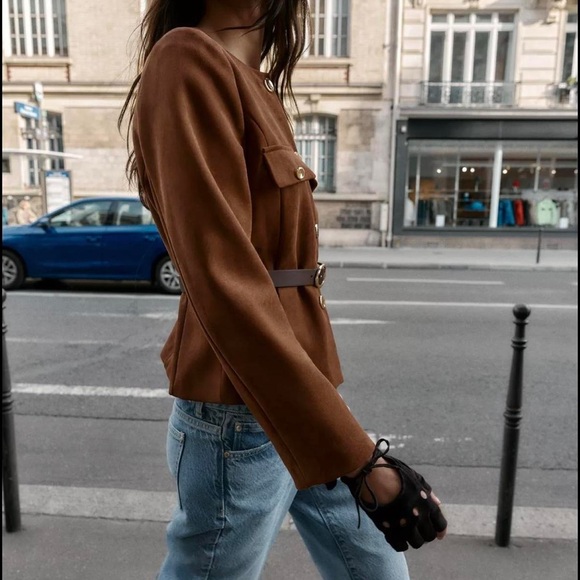 NWT Zara Woman Faux Suede Belted Jacket Balzer Size L Large - Picture 4 of 12